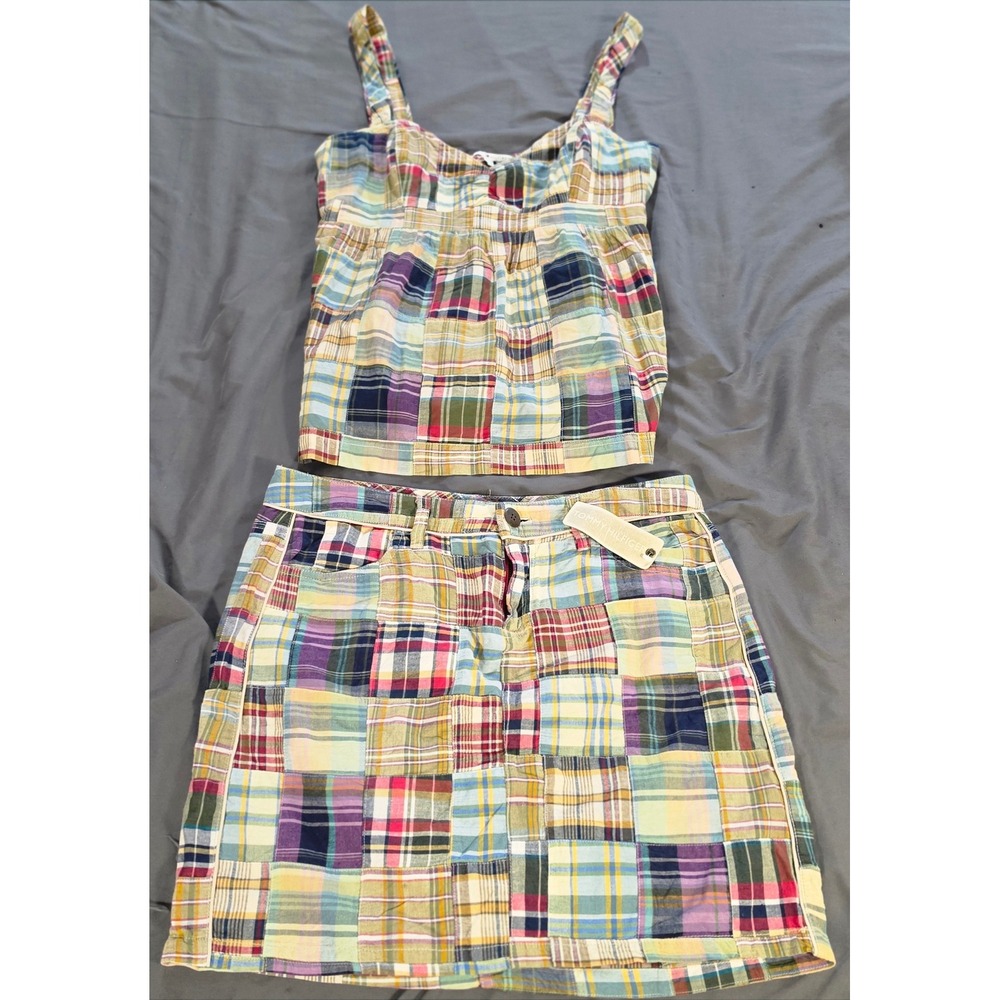 Tommy Hilfiger Patchwork Plaid Skirt and Top Set Multi-Color Madras NWT